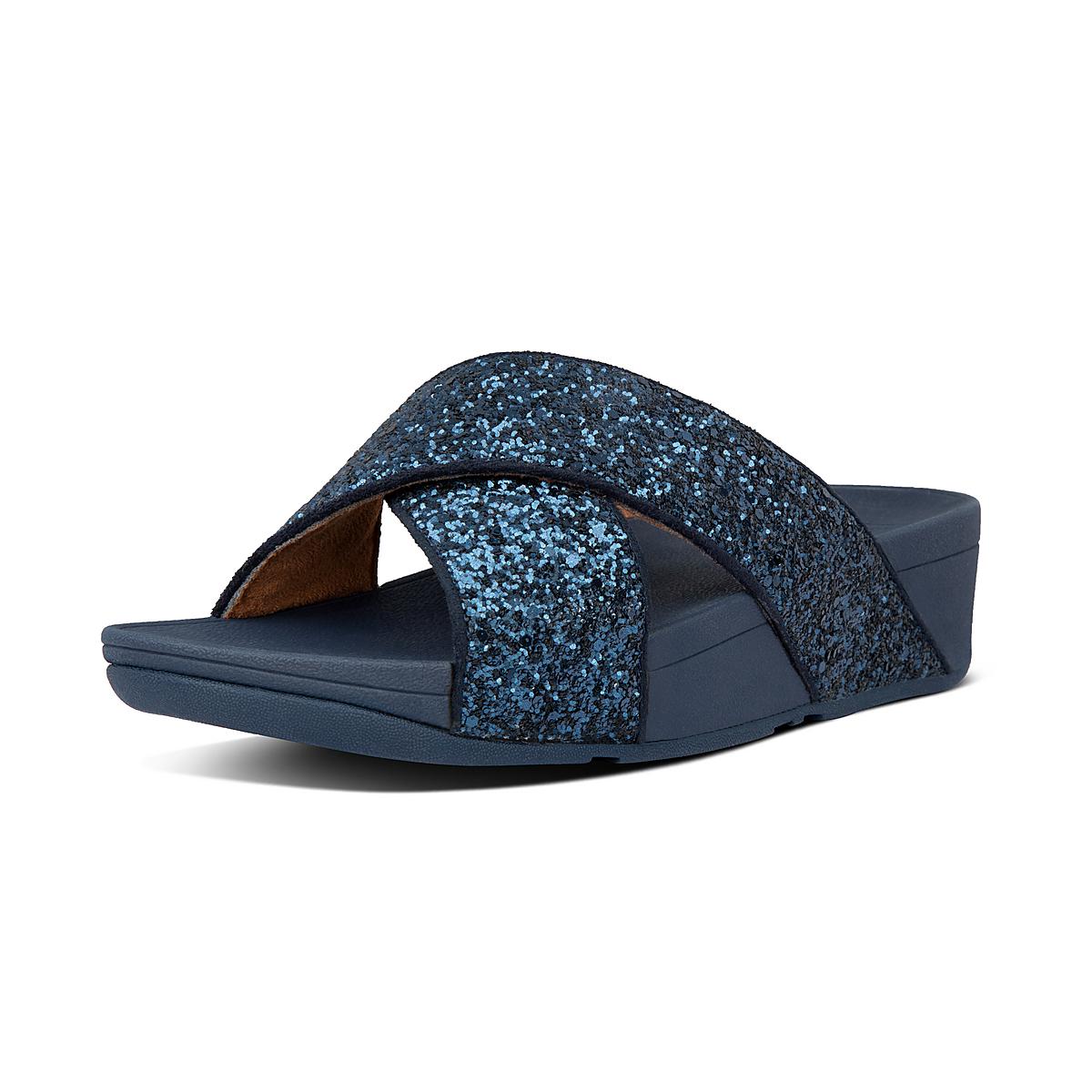 Sandalias Fitflop LULU Glitter Cross Slides Mujer Azul Marino | Chile-61509