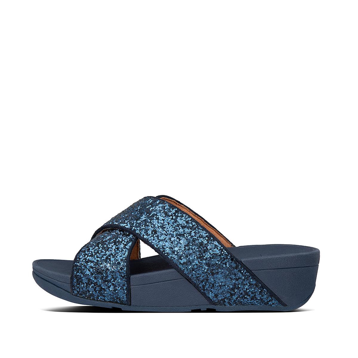 Sandalias Fitflop LULU Glitter Cross Slides Mujer Azul Marino | Chile-61509