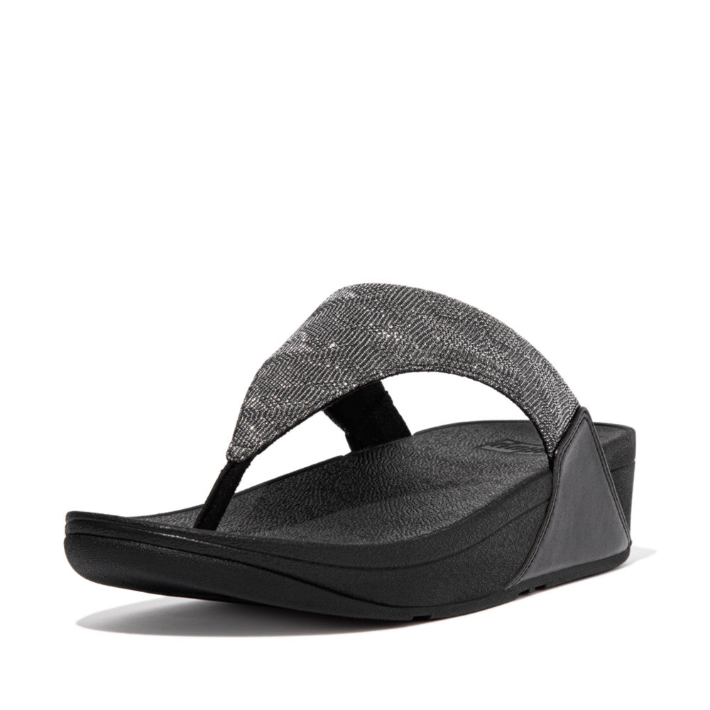 Sandalias Fitflop LULU Glitz Toe-Post Mujer Negras | Chile-35208