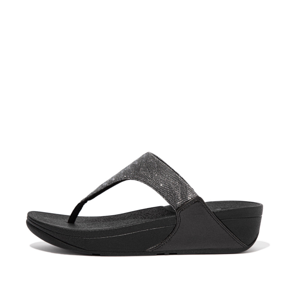 Sandalias Fitflop LULU Glitz Toe-Post Mujer Negras | Chile-35208