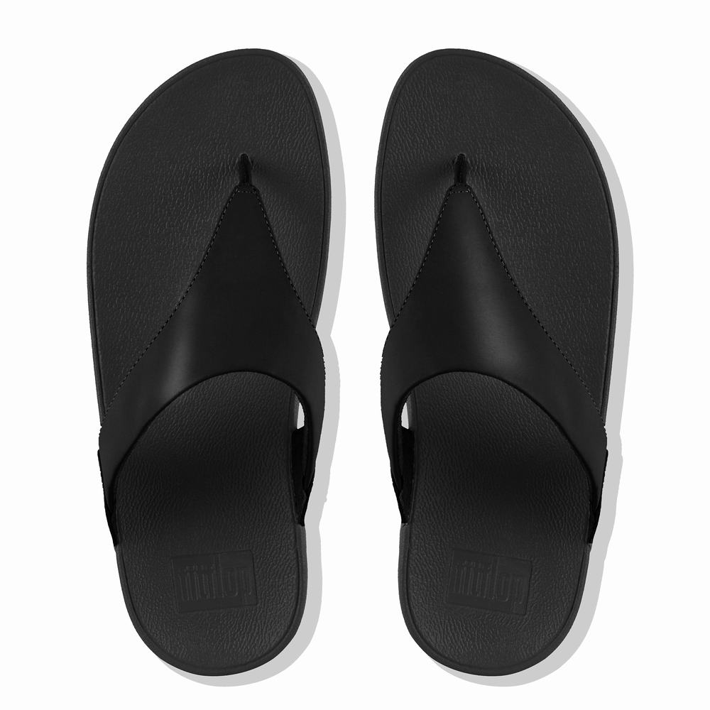 Sandalias Fitflop LULU Leather Toe-Post Mujer Negras | Chile-01873