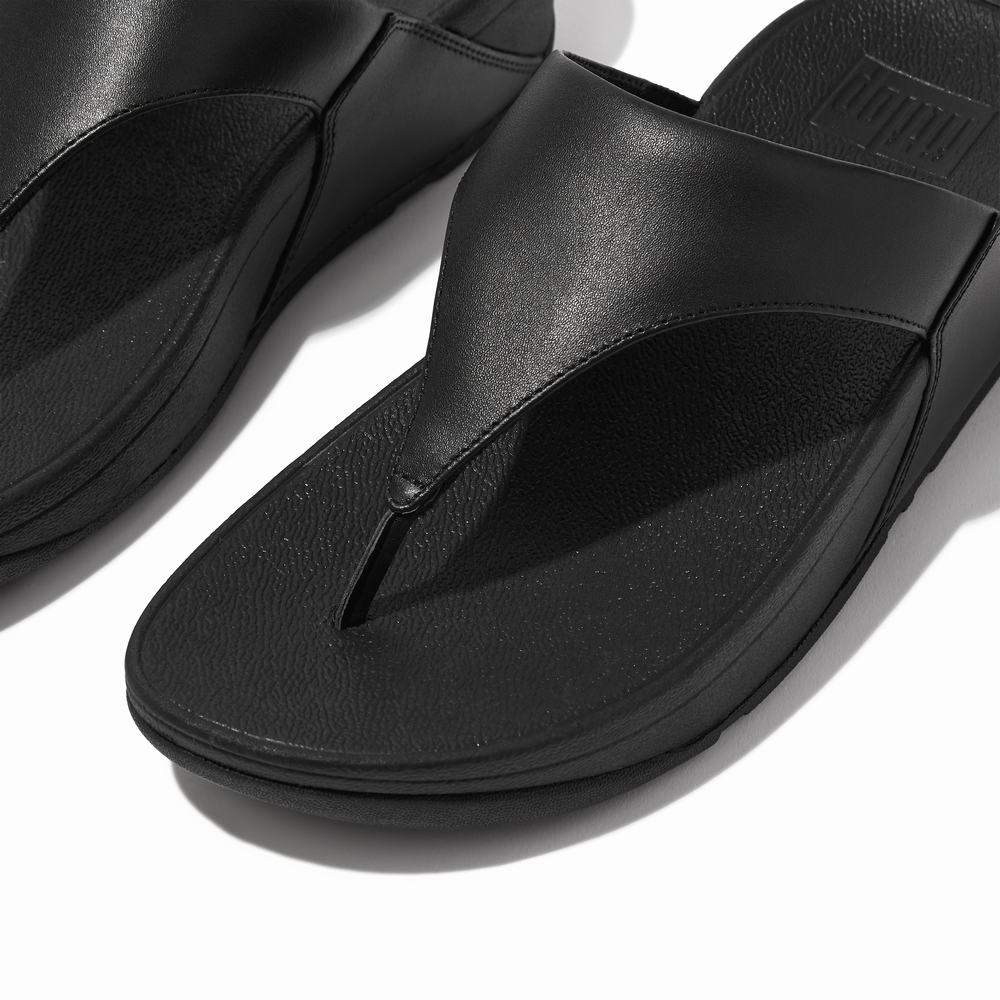 Sandalias Fitflop LULU Leather Toe-Post Mujer Negras | Chile-01873