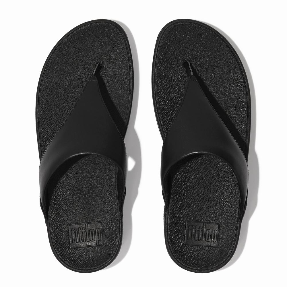 Sandalias Fitflop LULU Leather Toe-Post Mujer Negras | Chile-01873