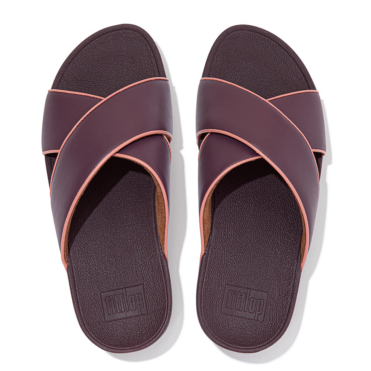 Sandalias Fitflop LULU Pop Binding Leather Cross Slides Mujer Moradas | Chile-75438