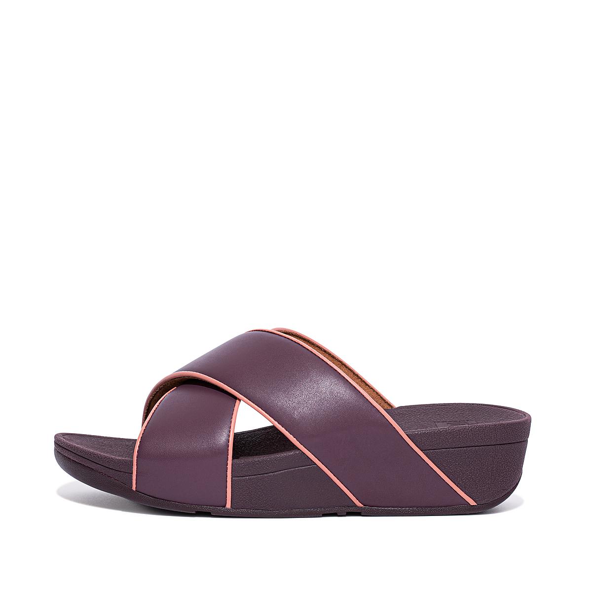 Sandalias Fitflop LULU Pop Binding Leather Cross Slides Mujer Moradas | Chile-75438