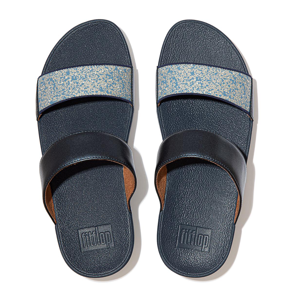 Sandalias Fitflop LULU Shimmer Splash Slides Mujer Azul Marino | Chile-68150