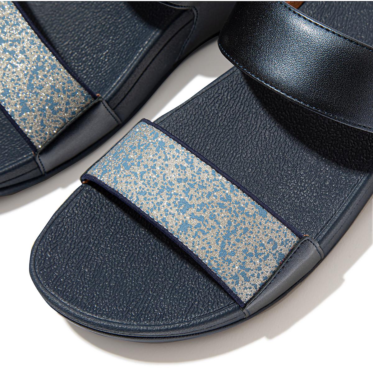 Sandalias Fitflop LULU Shimmer Splash Slides Mujer Azul Marino | Chile-68150