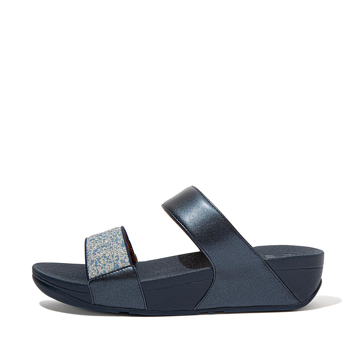 Sandalias Fitflop LULU Shimmer Splash Slides Mujer Azul Marino | Chile-68150