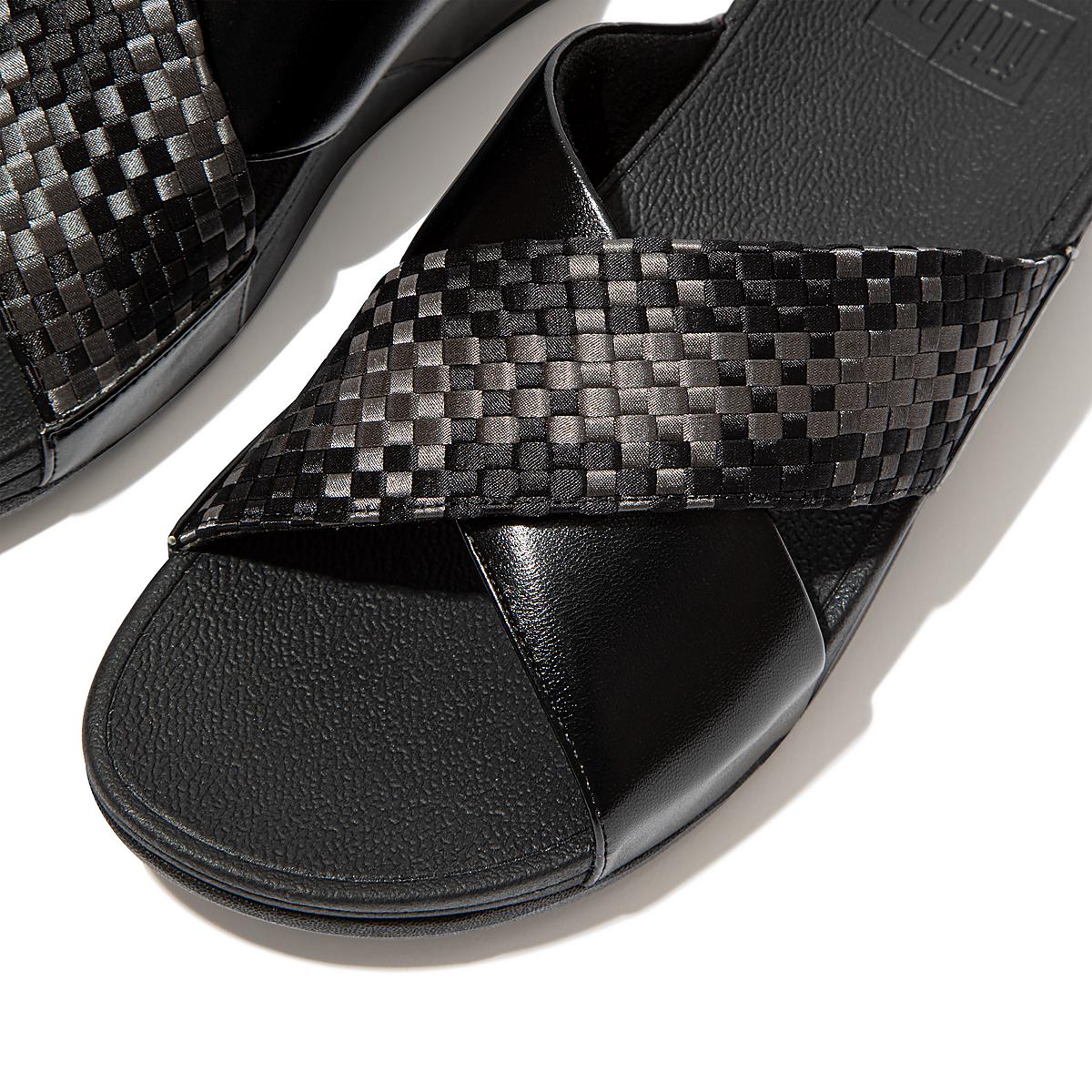 Sandalias Fitflop LULU Silky Weave Cross Slides Mujer Negras | Chile-07629