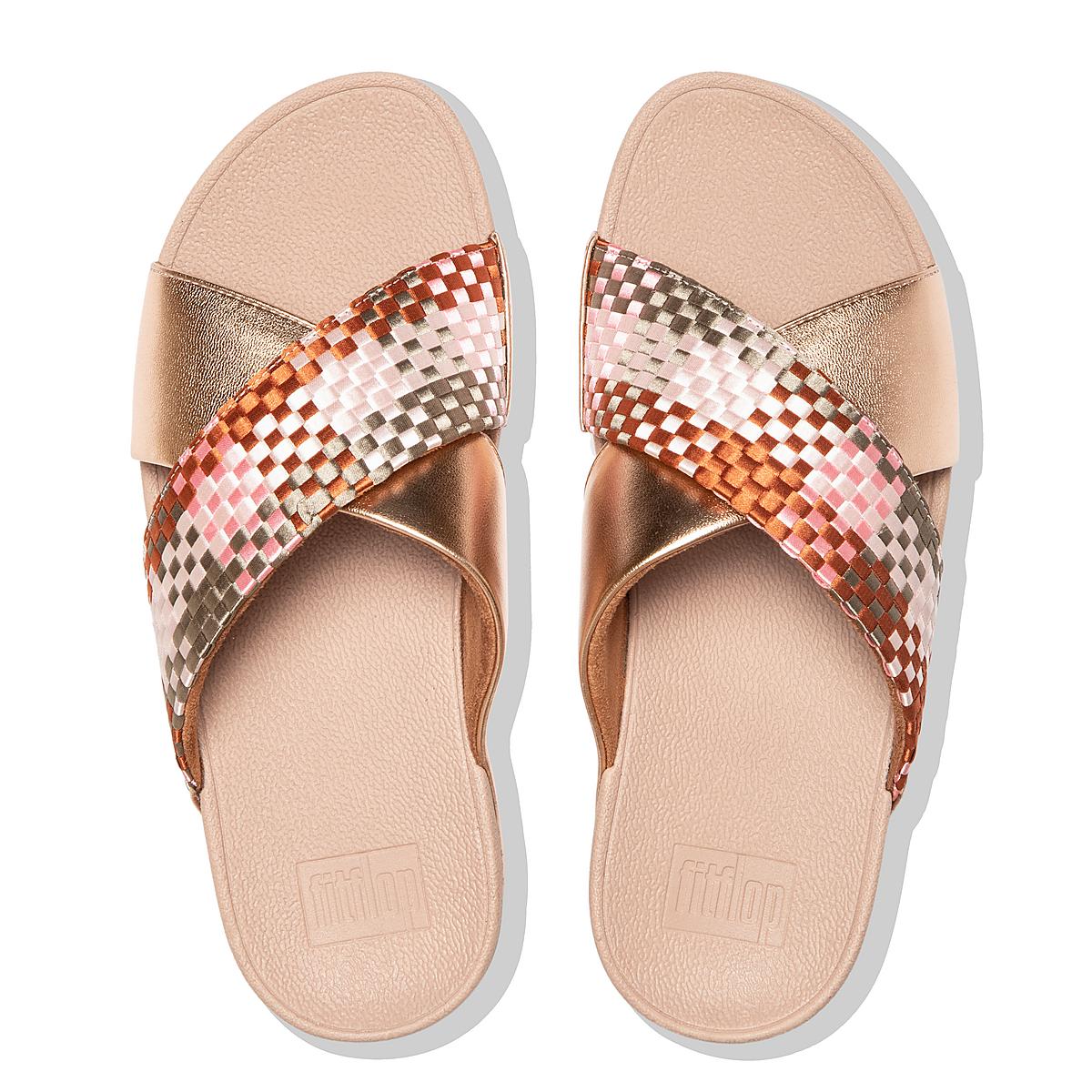 Sandalias Fitflop LULU Silky Weave Cross Slides Mujer Coral Rosas | Chile-72394