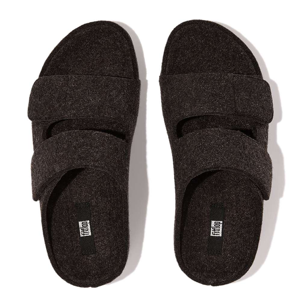 Sandalias Fitflop SHUV E01 Adjustable Two-Bar Felt Slides Mujer Negras | Chile-58462