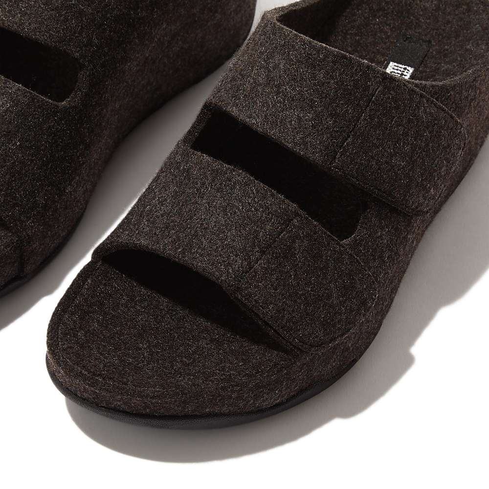 Sandalias Fitflop SHUV E01 Adjustable Two-Bar Felt Slides Mujer Negras | Chile-58462