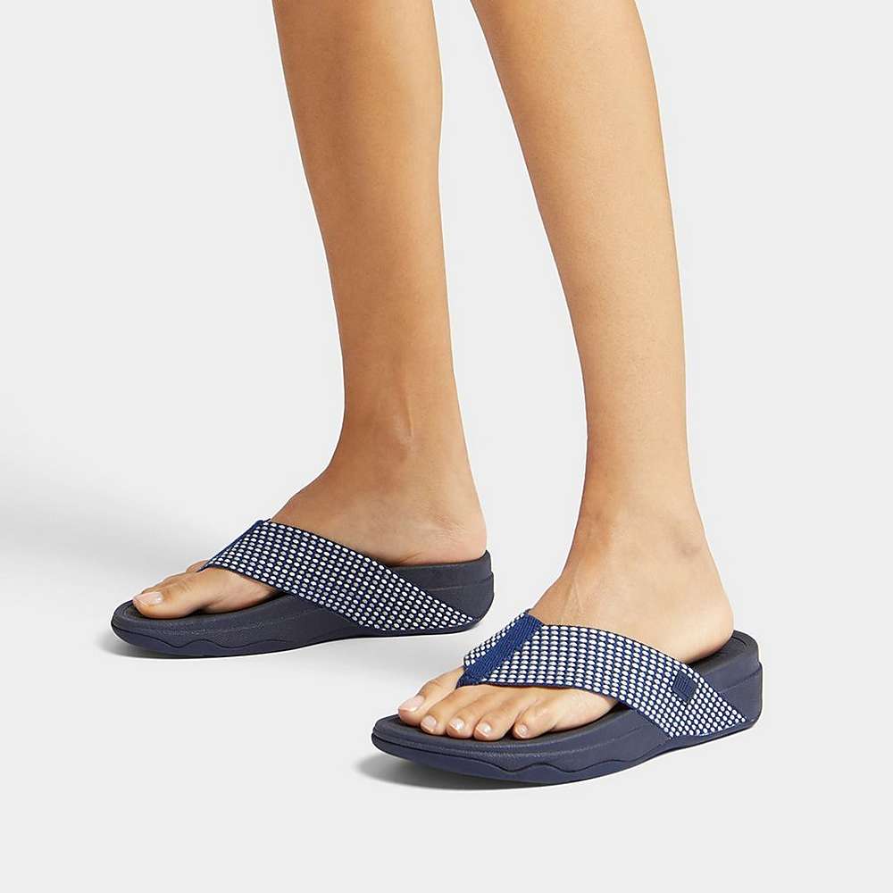 Sandalias Fitflop SURFA Webbing Toe-Post Mujer Azul Marino | Chile-91540