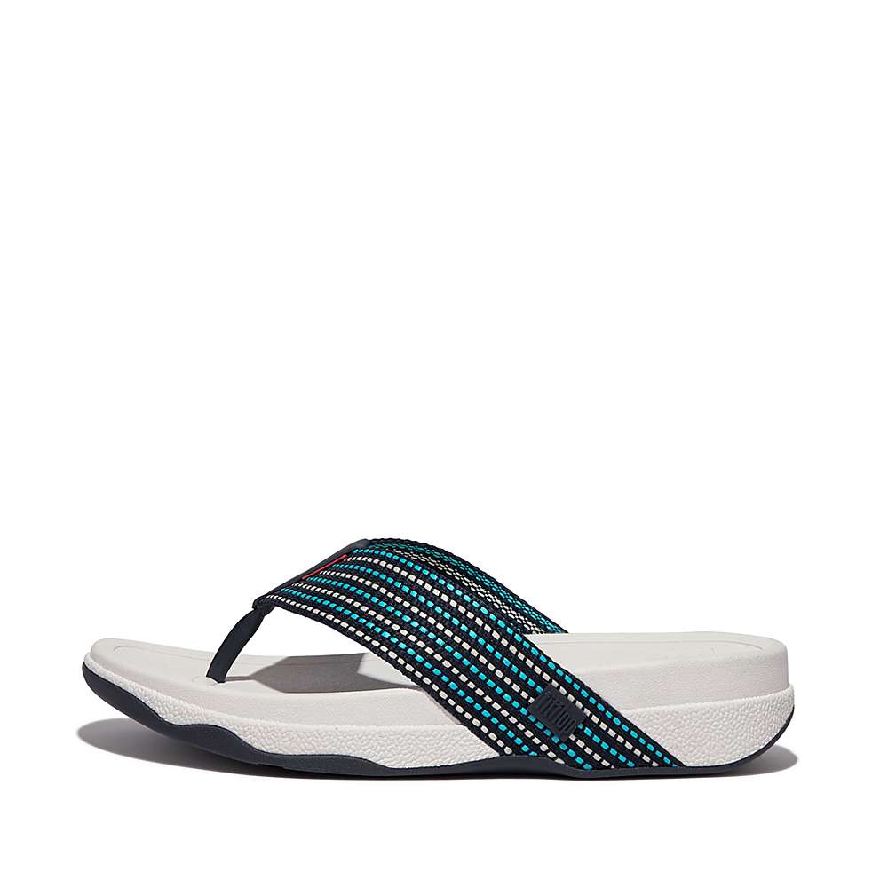 Sandalias Fitflop SURFER Stripe Toe-Post Hombre Azul Marino Blancas | Chile-58072