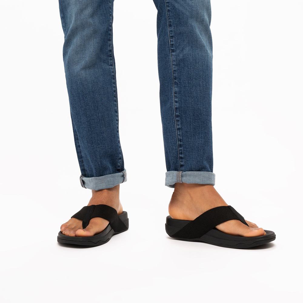 Sandalias Fitflop SURFER Toe-Post Hombre Negras | Chile-94726