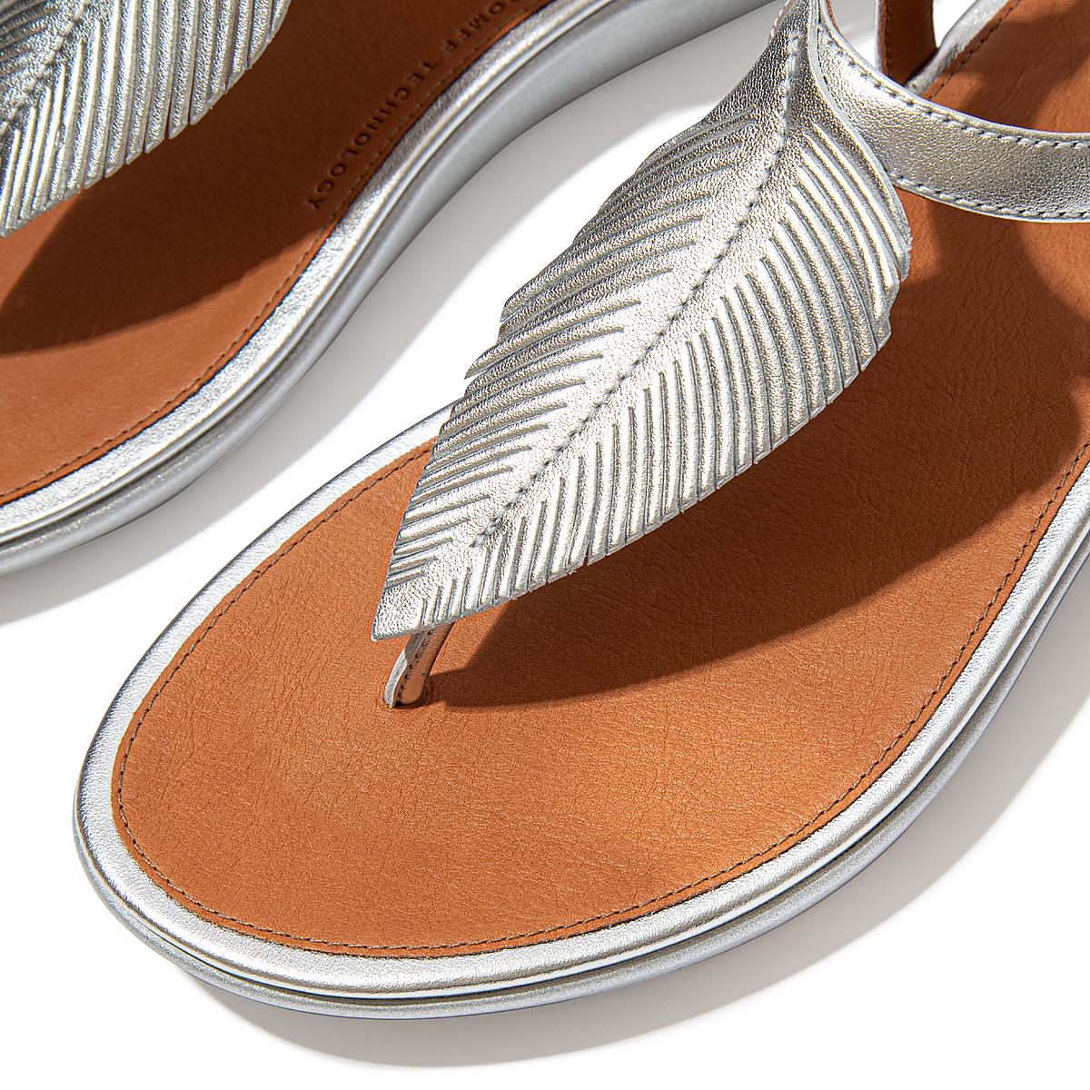 Sandalias Fitflop TIA Feather Metallic Leather Back-Strap Mujer Plateadas | Chile-96370