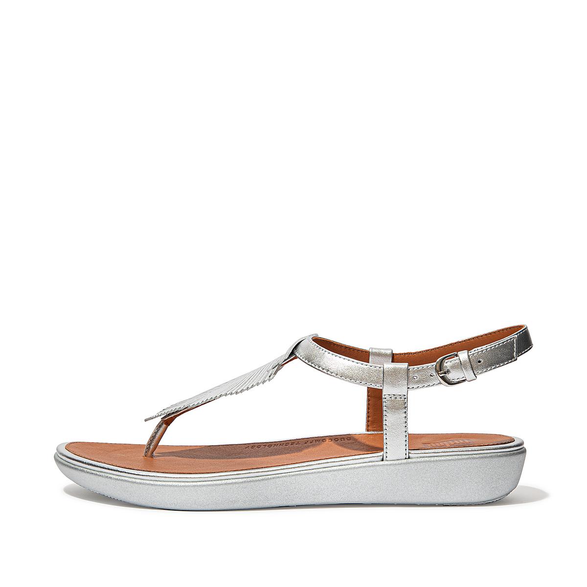 Sandalias Fitflop TIA Feather Metallic Leather Back-Strap Mujer Plateadas | Chile-96370