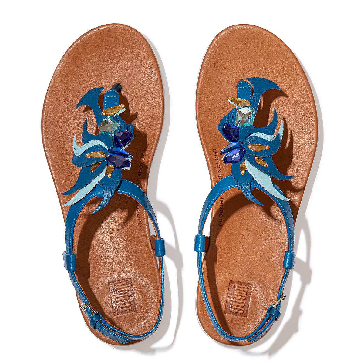 Sandalias Fitflop TIA Jewel Feather Leather Back-Strap Mujer Azules | Chile-74603