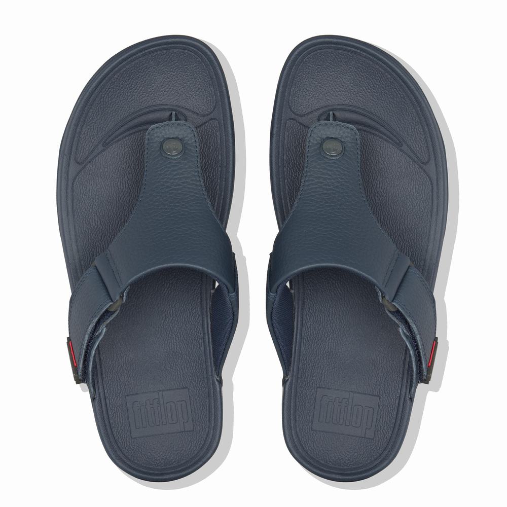 Sandalias Fitflop TRAKK II Leather Toe-Post Hombre Azul Marino | Chile-24076