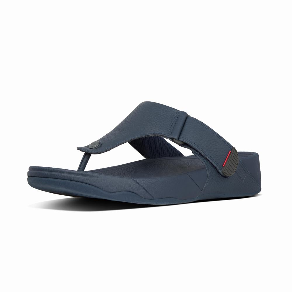 Sandalias Fitflop TRAKK II Leather Toe-Post Hombre Azul Marino | Chile-24076