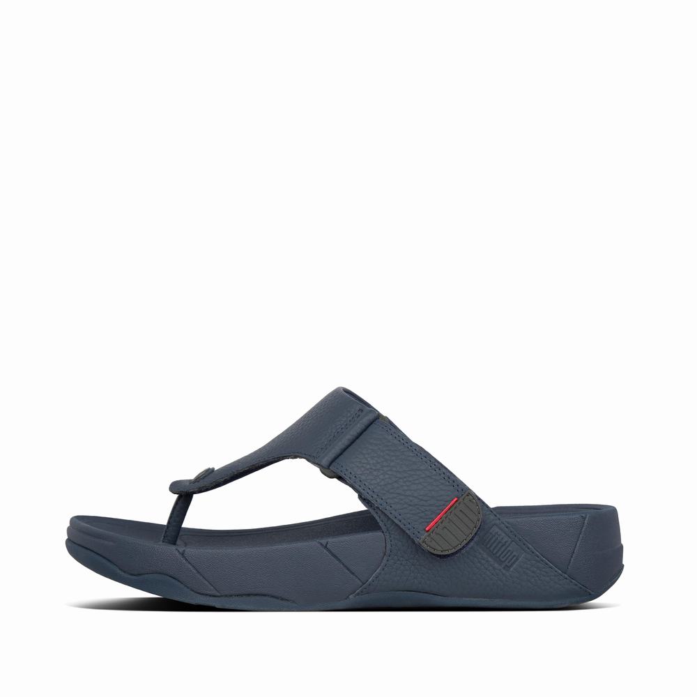 Sandalias Fitflop TRAKK II Leather Toe-Post Hombre Azul Marino | Chile-24076