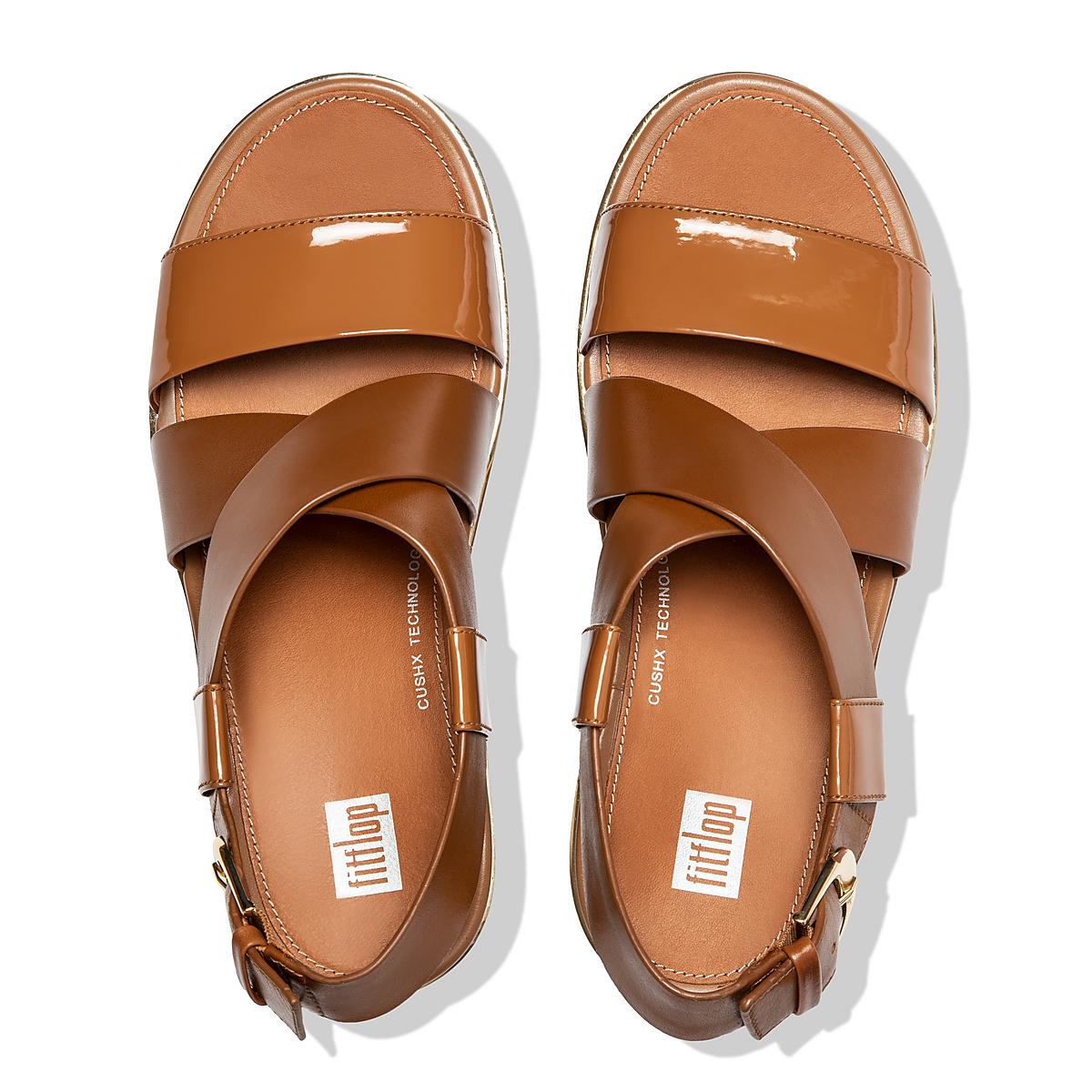 Sandalias con plataforma Fitflop PILAR Charol Mix Back-Strap Mujer Marrones Claro | Chile-32415