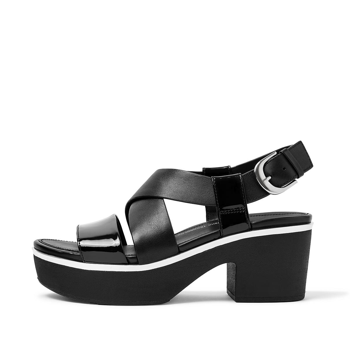 Sandalias con plataforma Fitflop PILAR Charol Mix Back-Strap Mujer Negras | Chile-38941