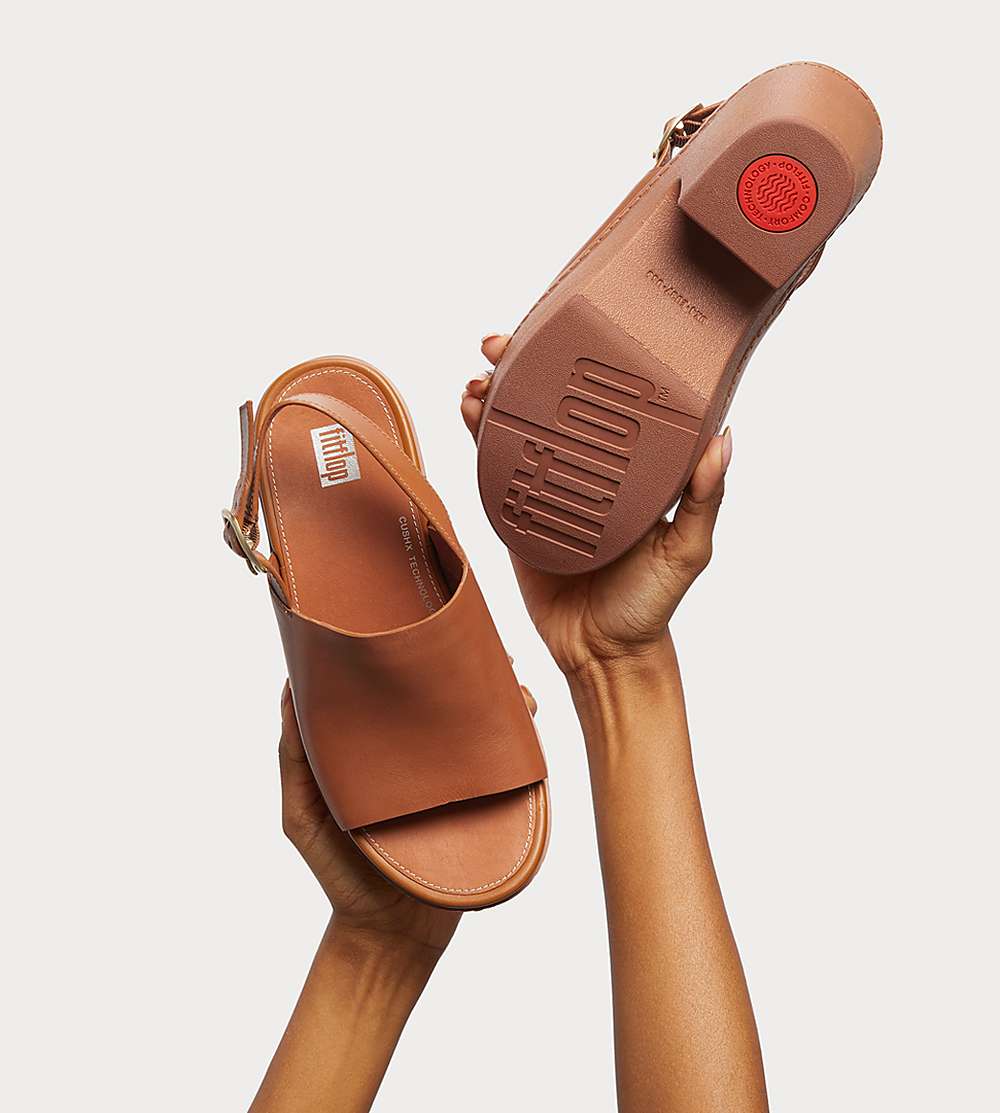 Sandalias con plataforma Fitflop PILAR Leather Mujer Marrones Claro | Chile-18320