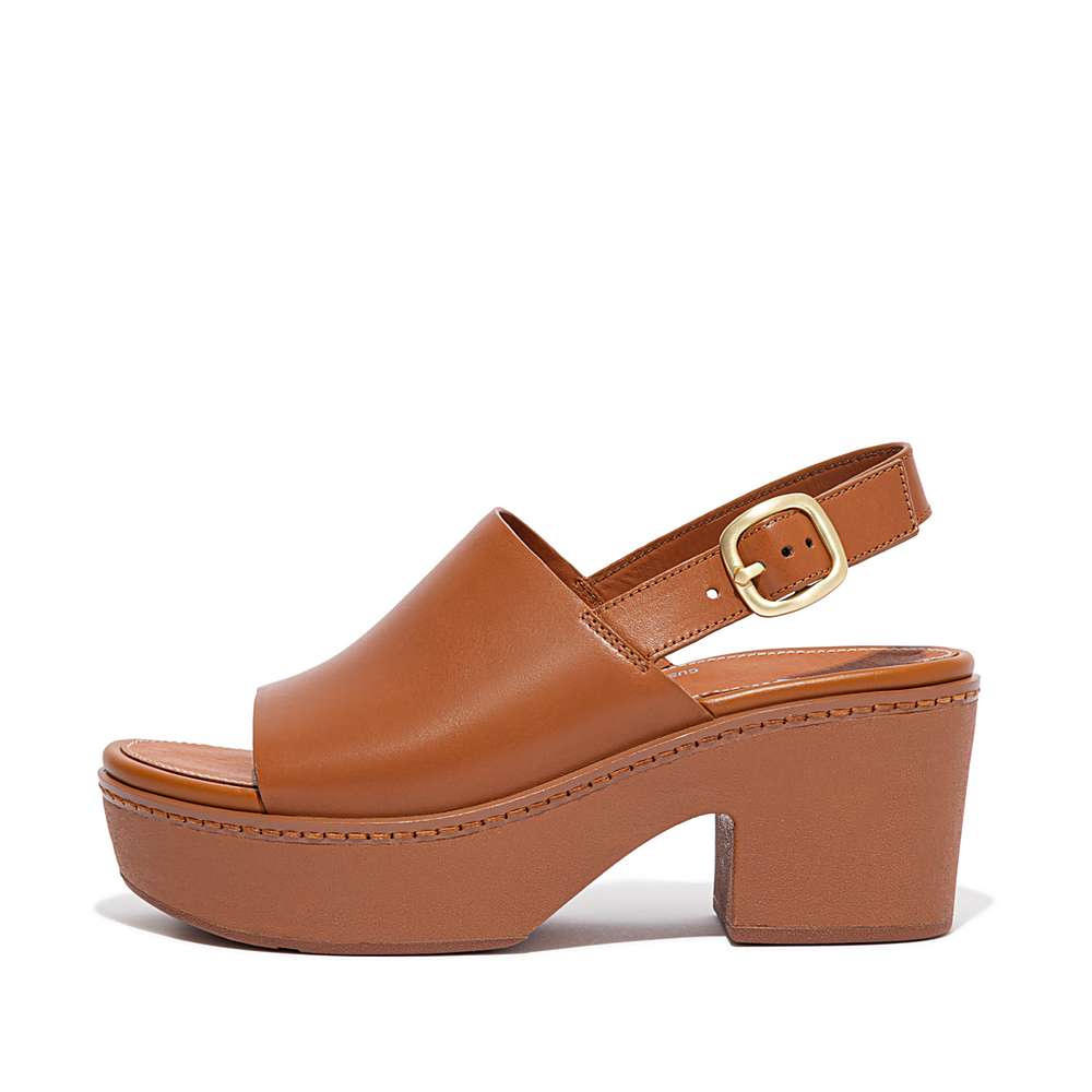 Sandalias con plataforma Fitflop PILAR Leather Mujer Marrones Claro | Chile-18320