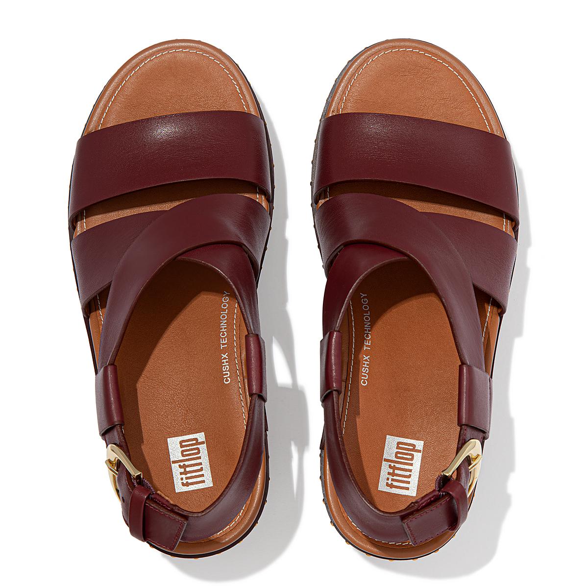 Sandalias con plataforma Fitflop PILAR Leather Back-Strap Mujer Burgundyred | Chile-26791