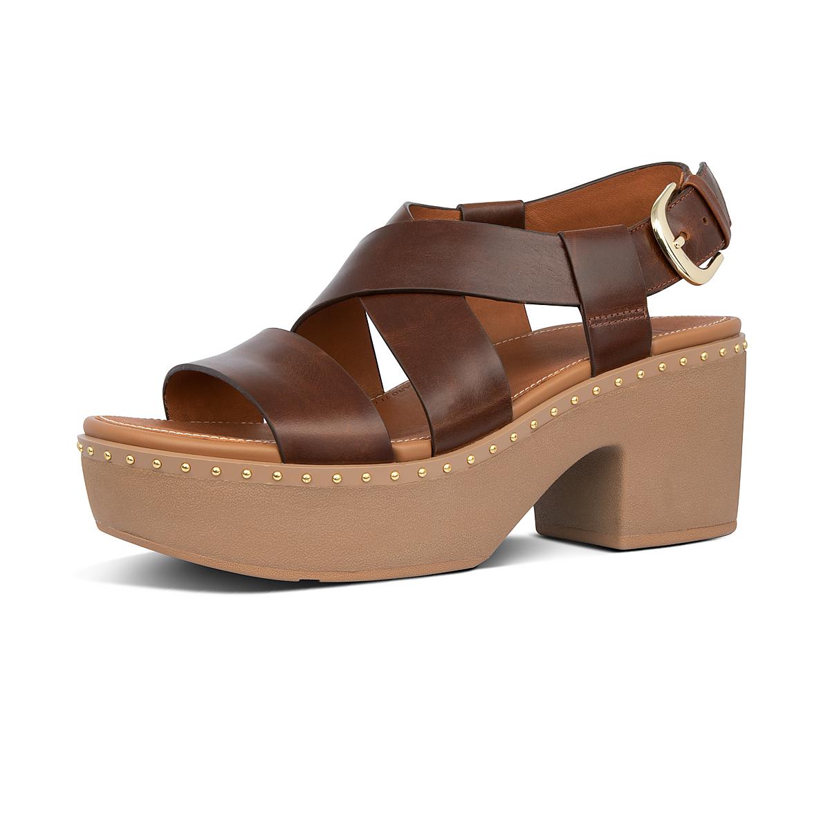 Sandalias con plataforma Fitflop PILAR Leather Back-Strap Mujer Chocolate Marrones | Chile-35724