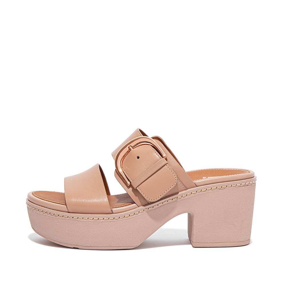 Sandalias con plataforma Fitflop PILAR Leather Slide Mujer Beige | Chile-35792