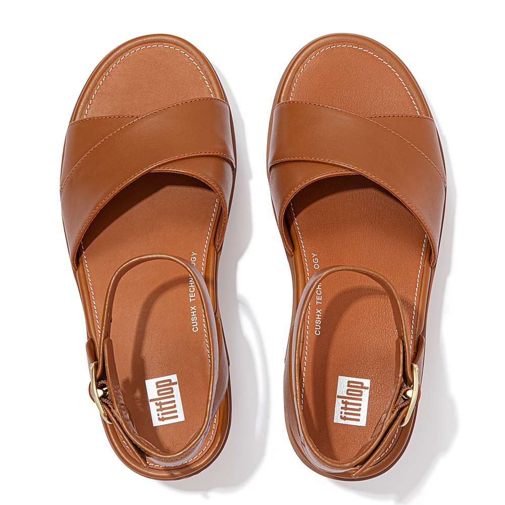 Sandalias con plataforma Fitflop PILAR Leather Ankle-Strap Mujer Marrones Claro | Chile-50146