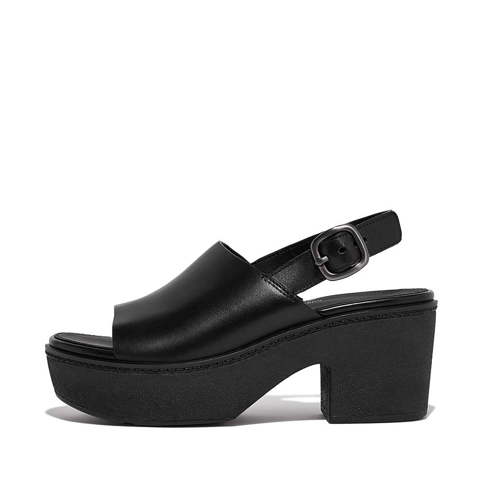 Sandalias con plataforma Fitflop PILAR Leather Mujer Negras | Chile-54380