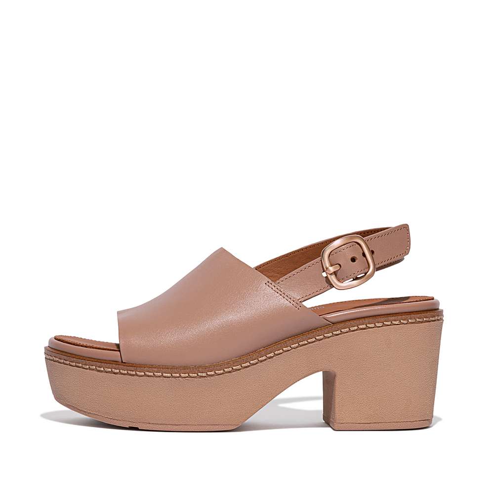 Sandalias con plataforma Fitflop PILAR Leather Mujer Beige | Chile-81792