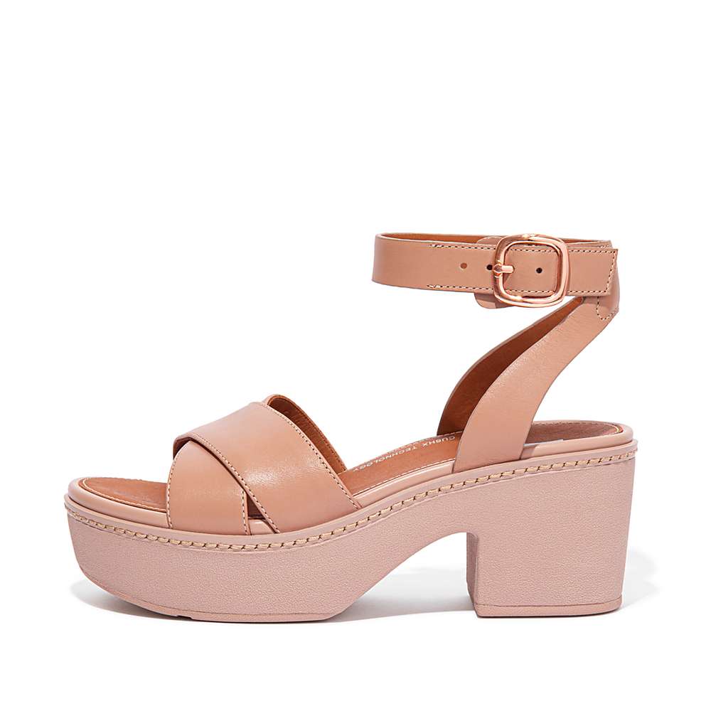 Sandalias con plataforma Fitflop PILAR Leather Ankle-Strap Mujer Beige | Chile-83024