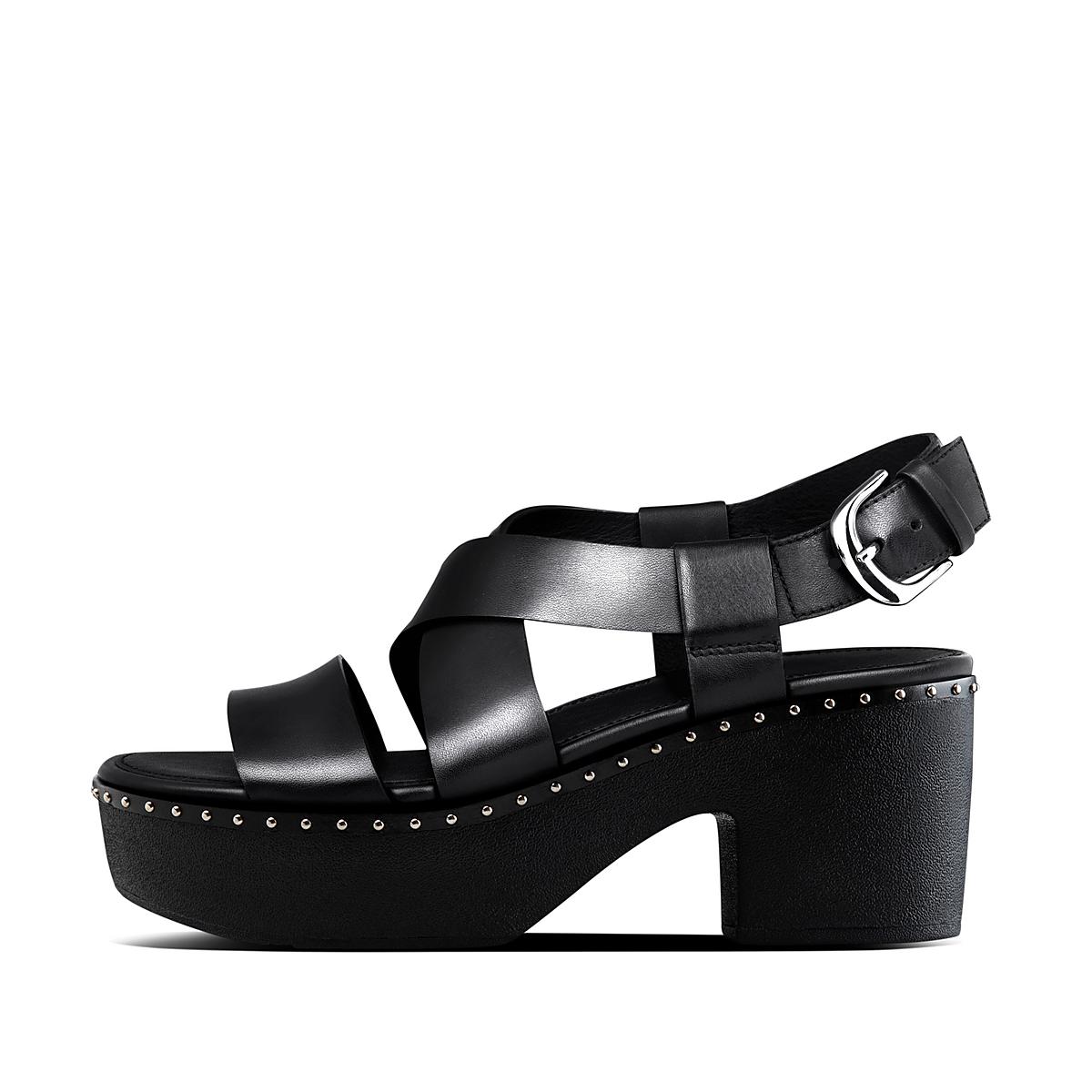 Sandalias con plataforma Fitflop PILAR Leather Back-Strap Mujer Negras | Chile-94672