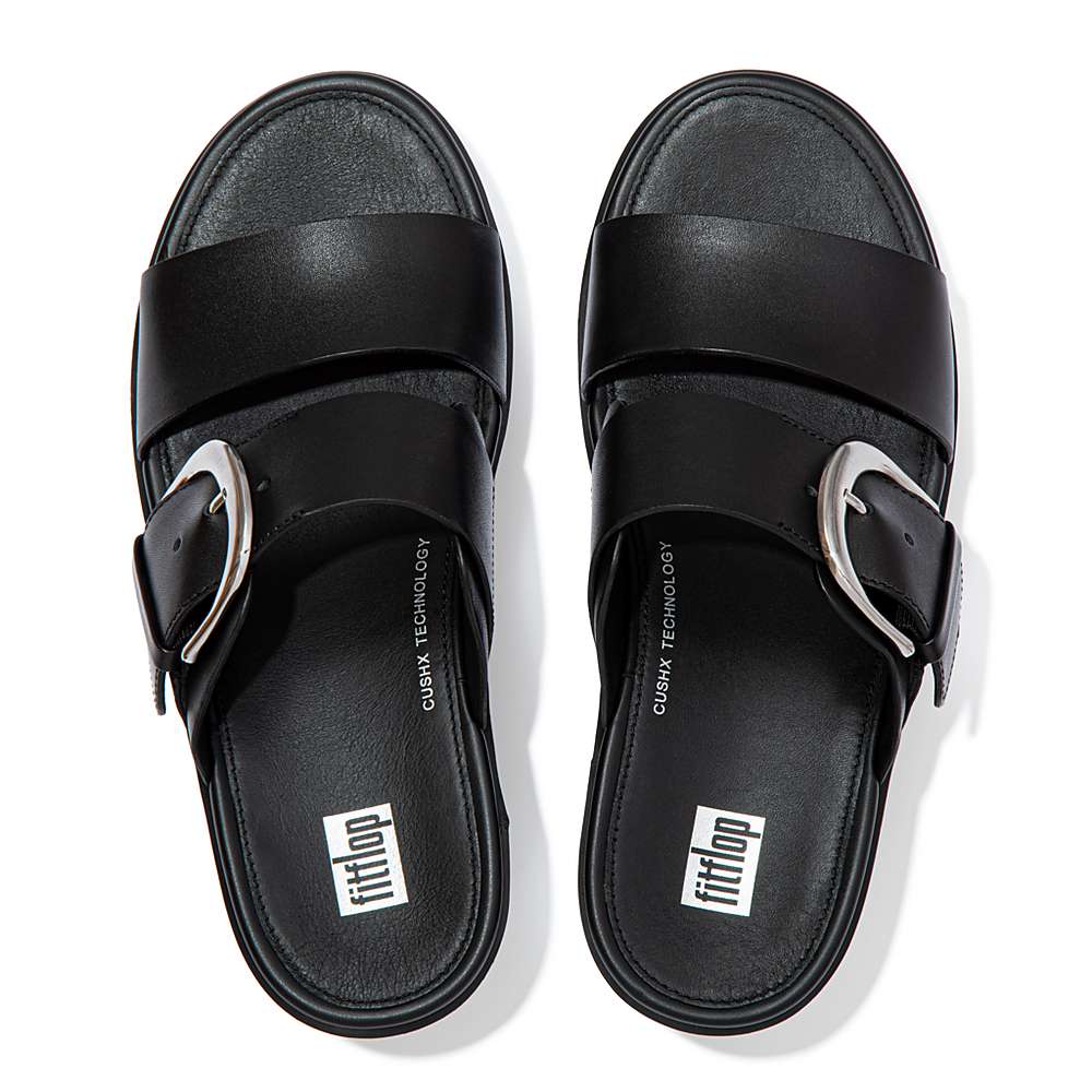 Sandalias con plataforma Fitflop PILAR Leather Slide Mujer Negras | Chile-96540