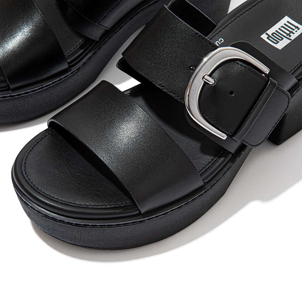 Sandalias con plataforma Fitflop PILAR Leather Slide Mujer Negras | Chile-96540