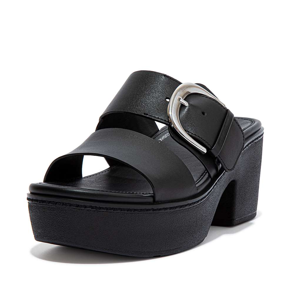 Sandalias con plataforma Fitflop PILAR Leather Slide Mujer Negras | Chile-96540