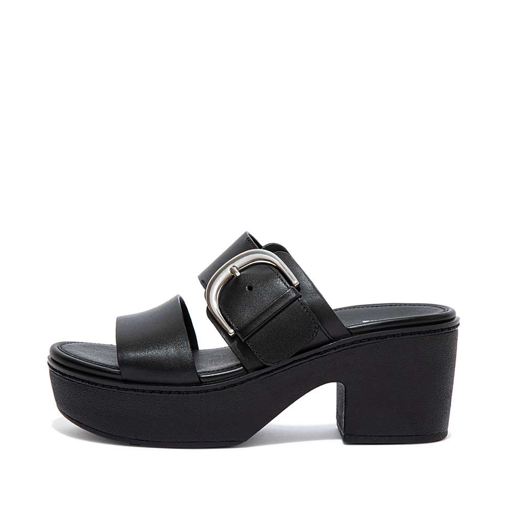 Sandalias con plataforma Fitflop PILAR Leather Slide Mujer Negras | Chile-96540