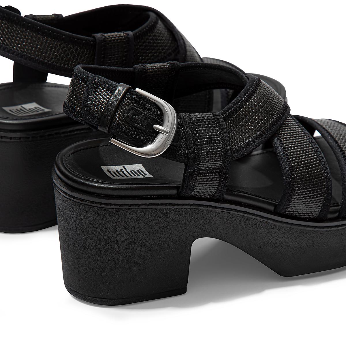 Sandalias con plataforma Fitflop PILAR Woven Back-Strap Mujer Negras | Chile-50689