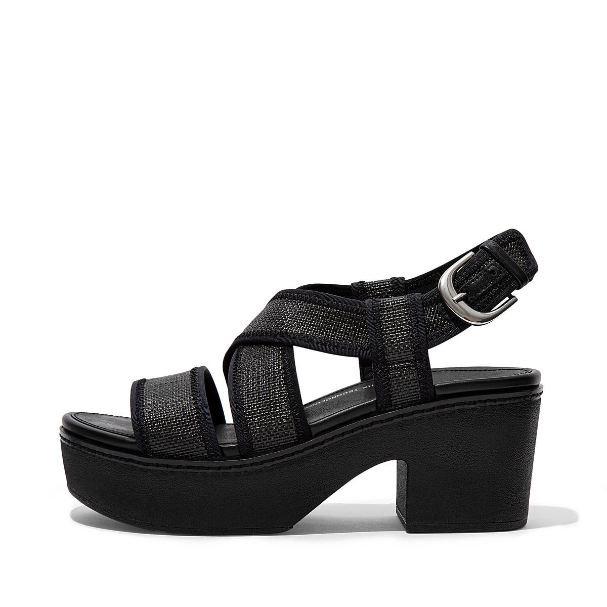 Sandalias con plataforma Fitflop PILAR Woven Back-Strap Mujer Negras | Chile-50689