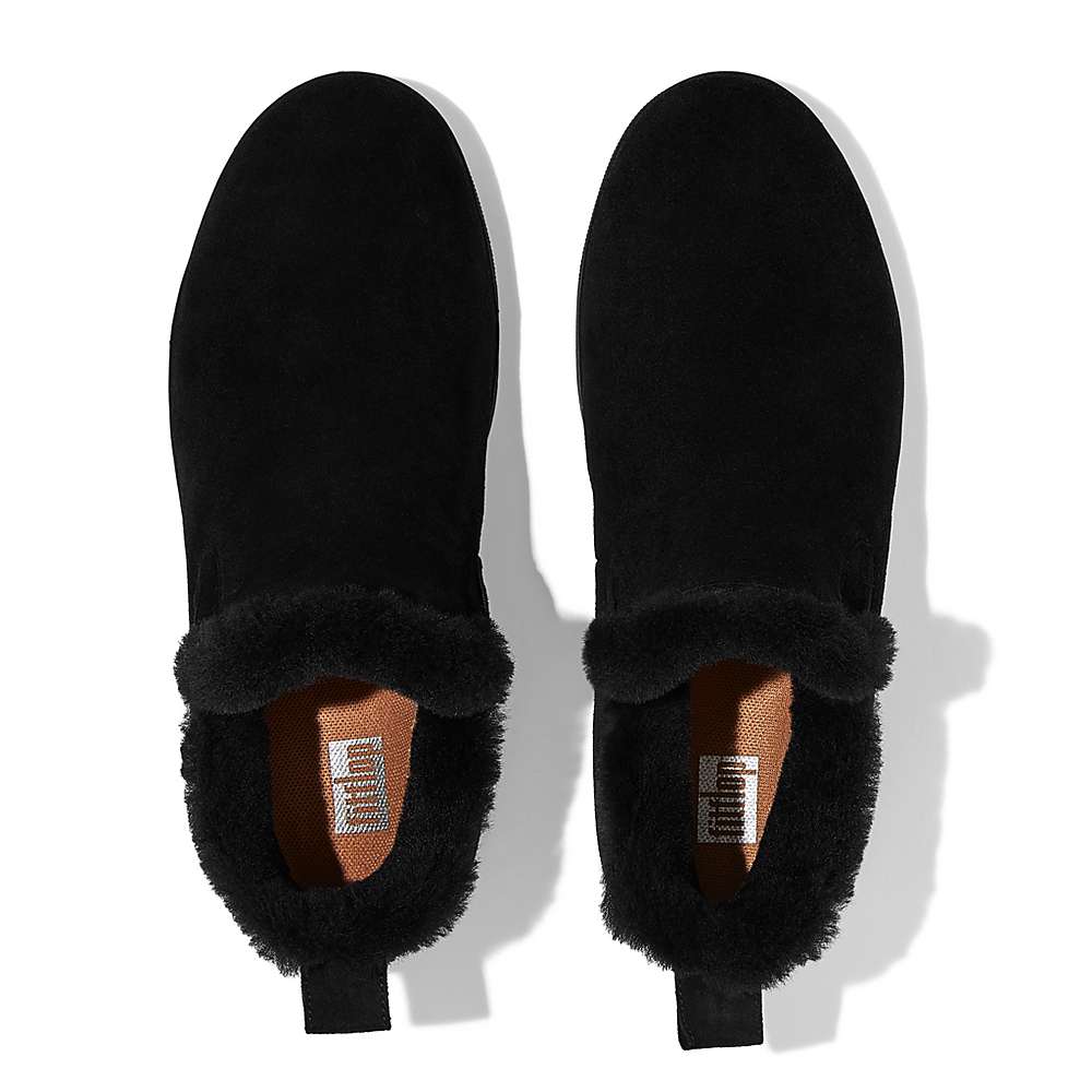 Zapatillas Fitflop RALLY Shearling-Lined Suede Slip-On Mujer Negras | Chile-73925