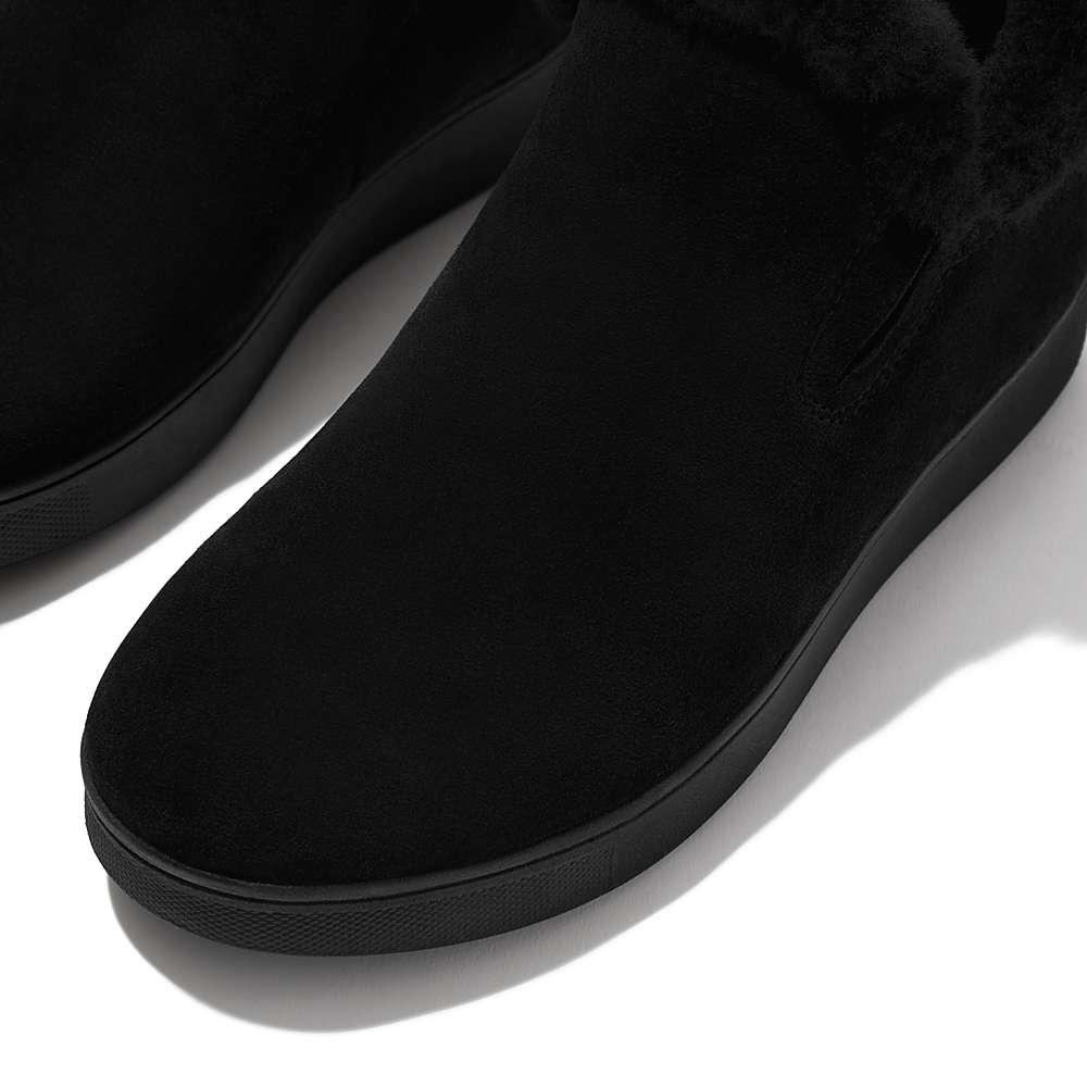 Zapatillas Fitflop RALLY Shearling-Lined Suede Slip-On Mujer Negras | Chile-73925