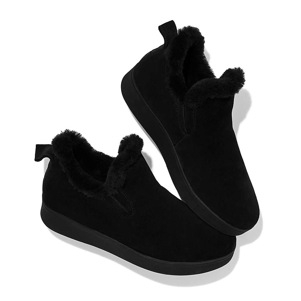 Zapatillas Fitflop RALLY Shearling-Lined Suede Slip-On Mujer Negras | Chile-73925