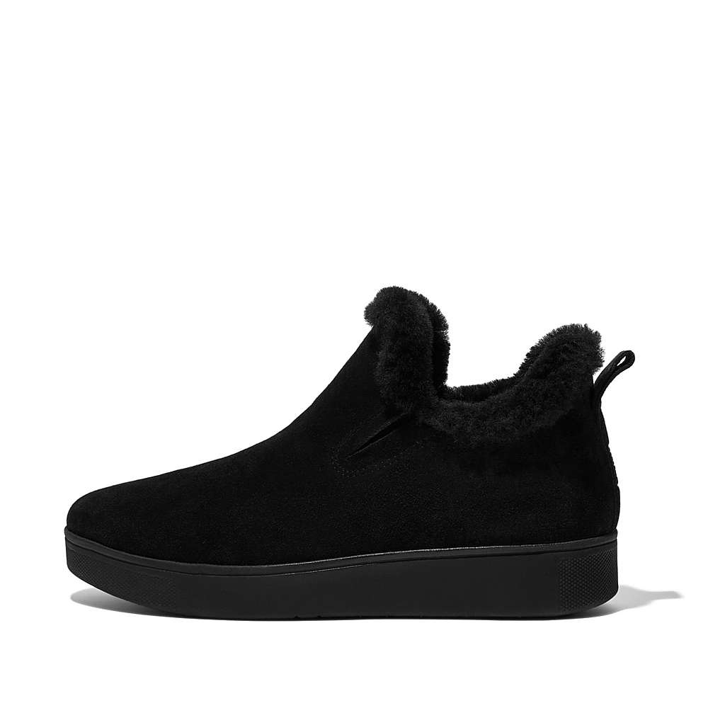 Zapatillas Fitflop RALLY Shearling-Lined Suede Slip-On Mujer Negras | Chile-73925