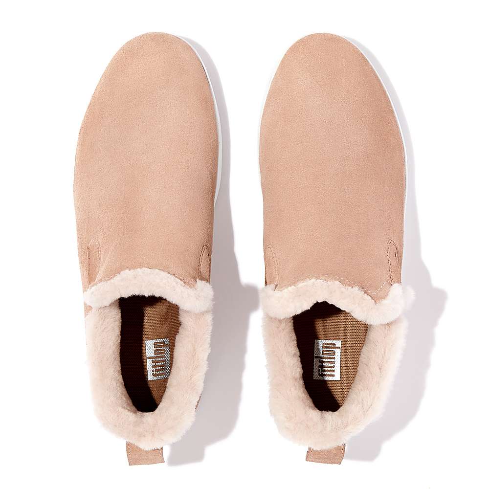 Zapatillas Fitflop RALLY Shearling-Lined Suede Slip-On Mujer Beige | Chile-90684