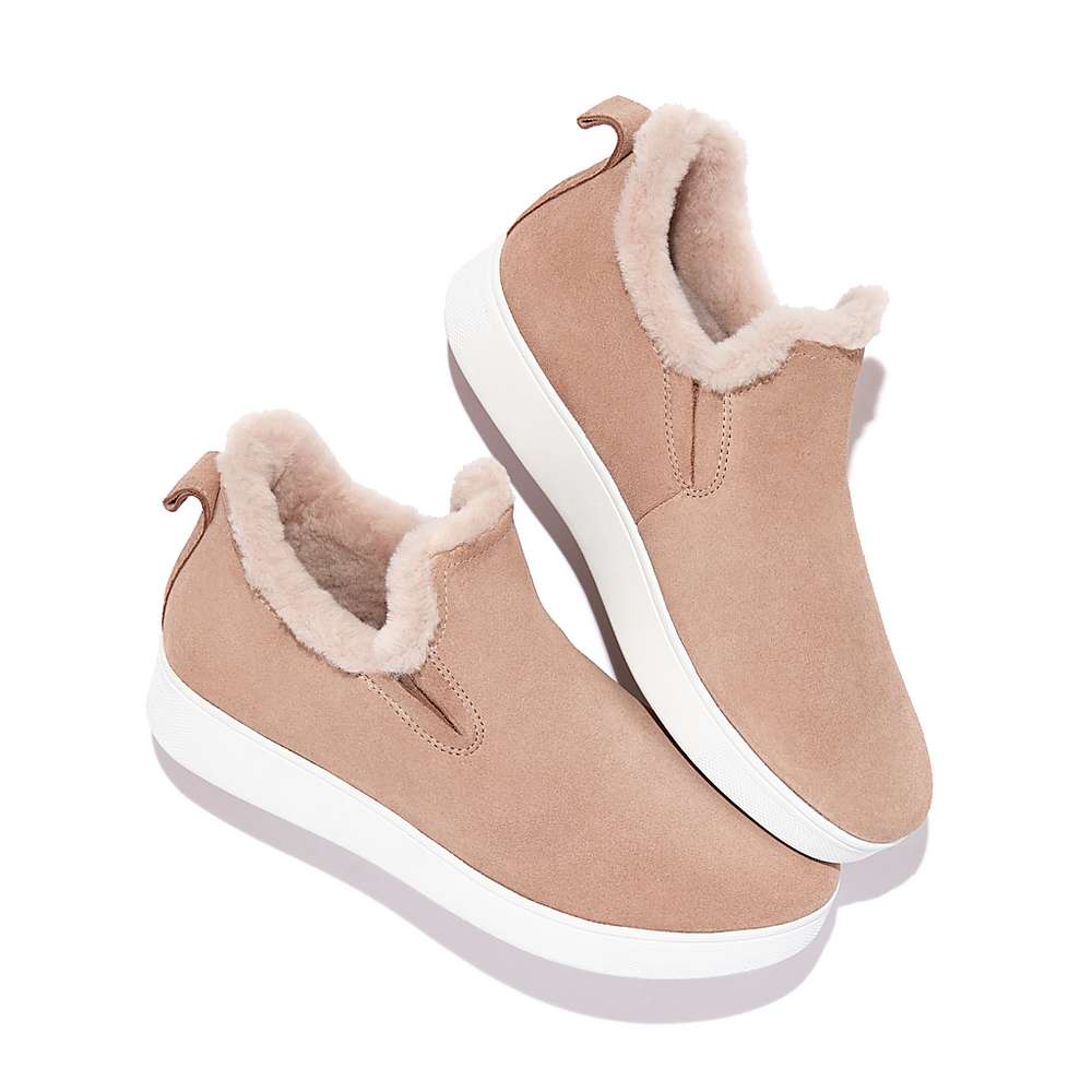 Zapatillas Fitflop RALLY Shearling-Lined Suede Slip-On Mujer Beige | Chile-90684