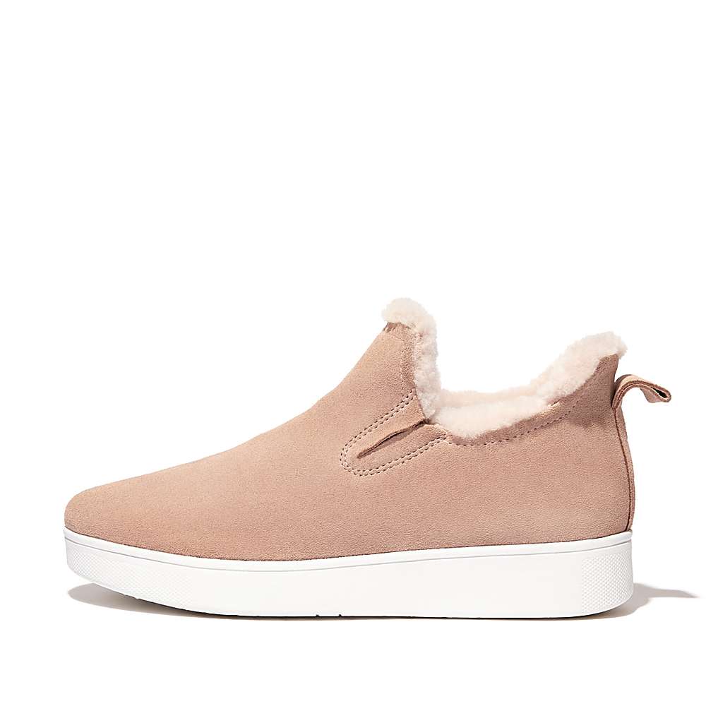 Zapatillas Fitflop RALLY Shearling-Lined Suede Slip-On Mujer Beige | Chile-90684